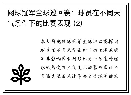 网球冠军全球巡回赛：球员在不同天气条件下的比赛表现 (2)